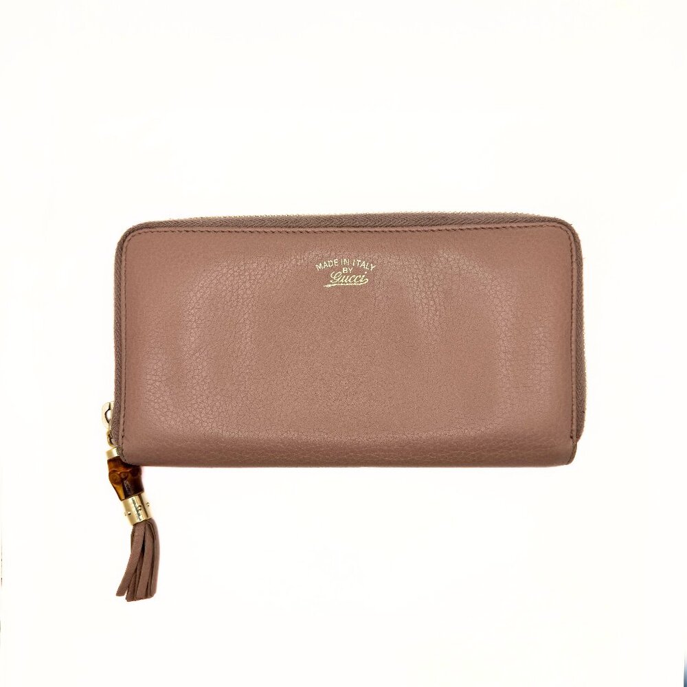 Gucci Beige Bamboo Tassel Zip Around Wallet